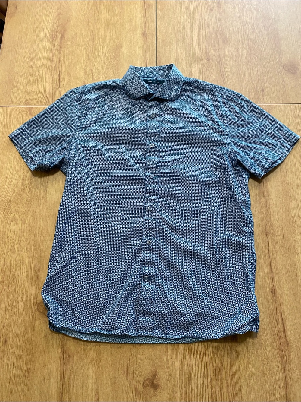 Perry Ellis Grey-Blue Short-Sleeve Button-Down with Micro Pattern